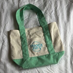 Trader Joe's Mint and Cream Canvas Tote Bag